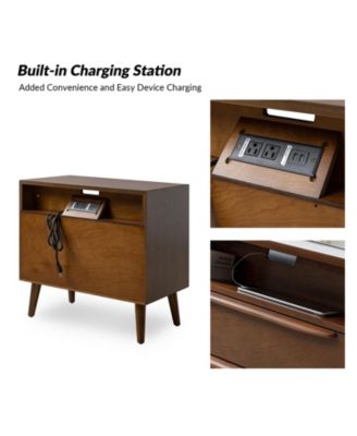 Kay Mid-century Modern 2 - Drawer End Table with  Built-In Outlets