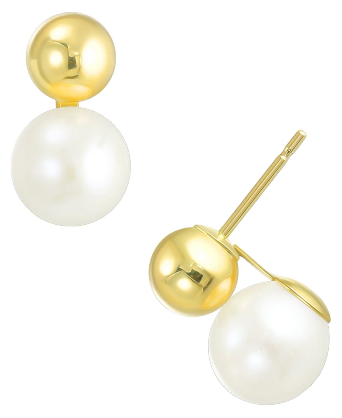 Macy's Classic Pearl and Gold Ball Stud Earrings In 10k Yellow Gold