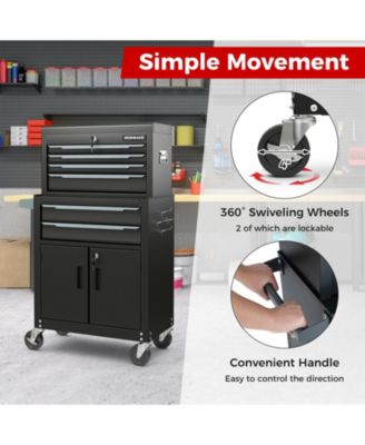 6-Drawer Rolling Tool Storage Chest Cabinet with Universal Wheels and Hooks