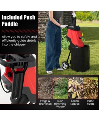 15-AMP Electric Wood Chipper and Shredder Leaf Mulcher with Wheels-Red