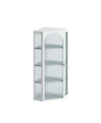 Glass Door Wall-Mounted Corner Cabinet with Four-Tier Storage for Bedroom, Living Room, Kitchen, or Bathroom
