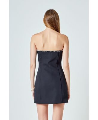 Women's Rhinestone Bow Tube Top Mini Dress