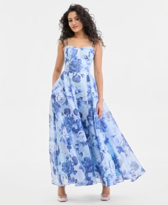 Juniors' Floral-Print A-Line Gown