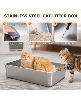 XL Stainless Steel Litter Box with 100&deg; Flip Top, Scoop, Step