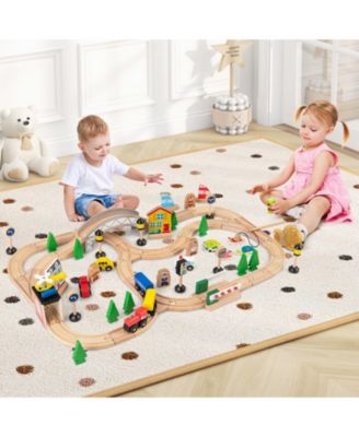 78-Piece Wooden Railway Train Playset for Kids Ages 3 and Up