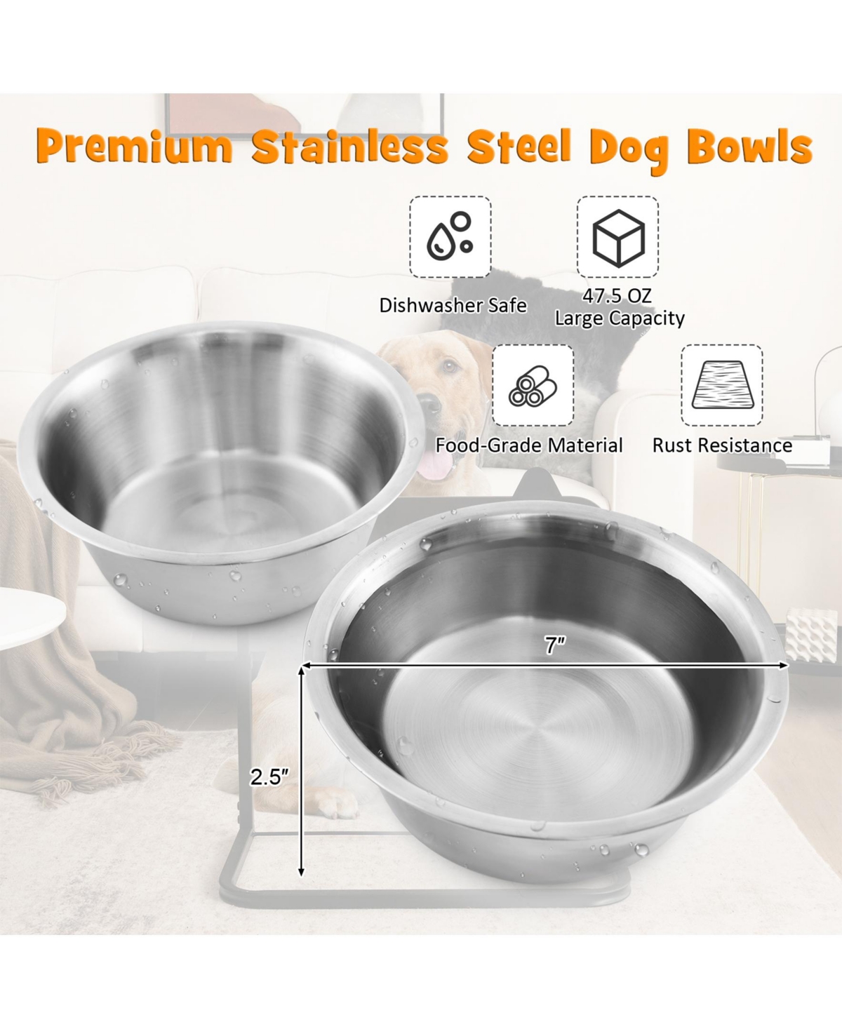Sugift Dog Bowl Stand With 2 Stainless Steel Food Water Bowls