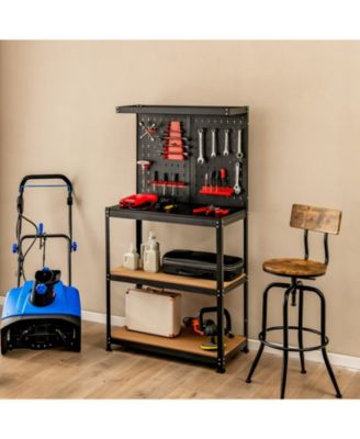 Tool Storage Workbench with Peg Board 2 Lower Shelves 14 Hanging Accessories