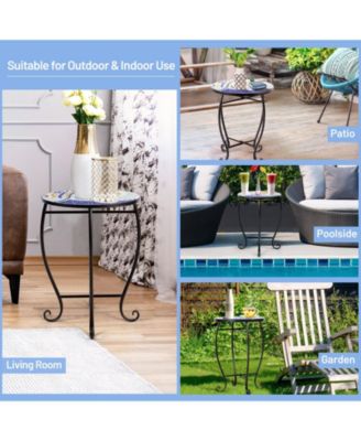 Outdoor Indoor Steel Accent Plant Stand Cobalt Table-Navy