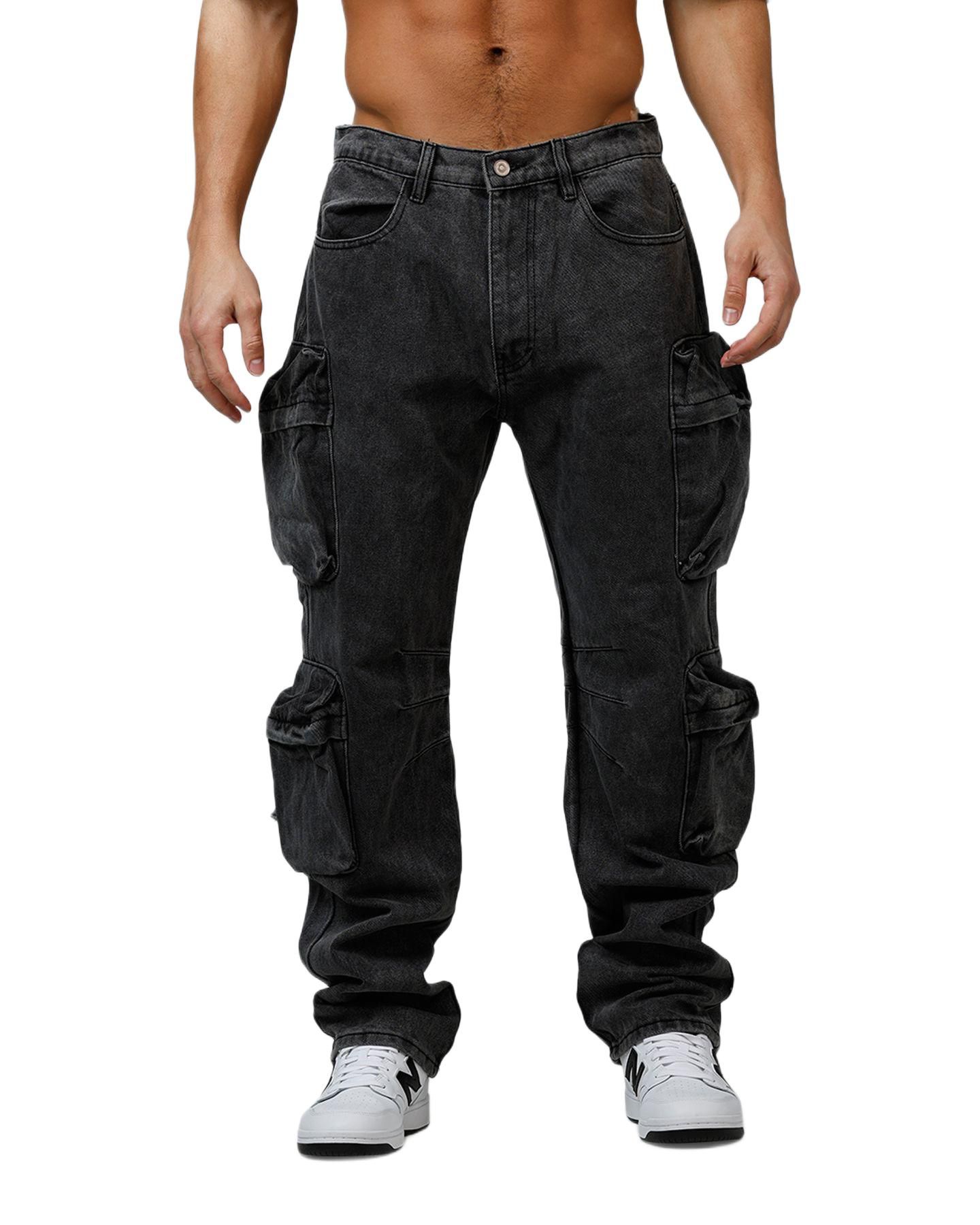 Мужские джинсы mnml Loiter V709 Wide Bellow Cargo Denim., цвет: Чёрный — фото 1