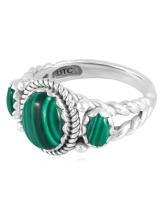 Sterling Silver Malachite 3-Stone Ring