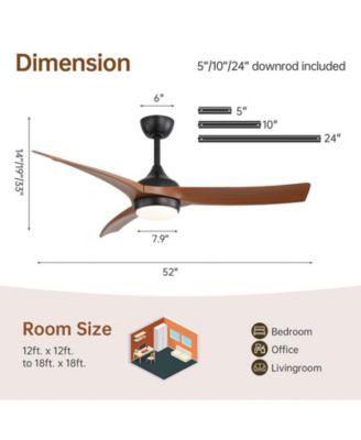 52-inch Modern Black Standard 3-Blade Ceiling Fan With Remote and Led Light