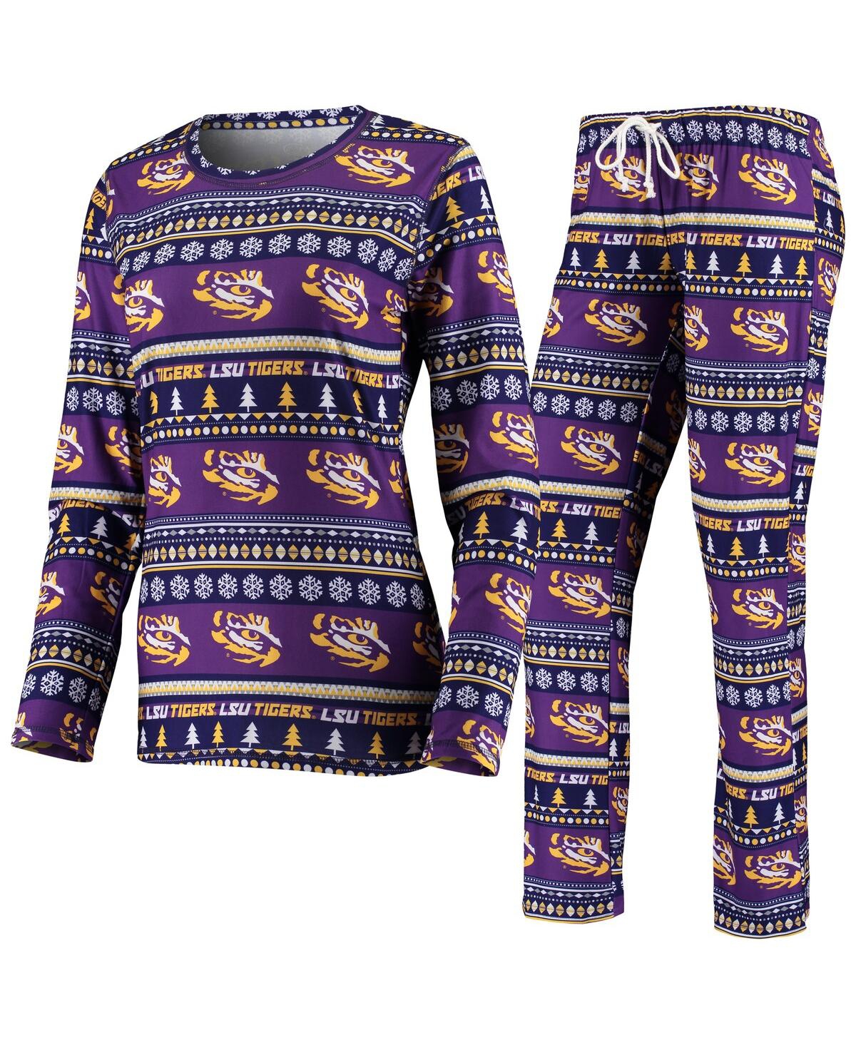Concepts Sport Women's 2-piece Purple Lsu Tigers Holiday Long Sleeve Top And Pants Sleep Set In Purple