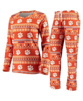 Concepts Sport - Women's Orange Clemson Tigers Holiday Long Sleeve Top Pants Sleep Set