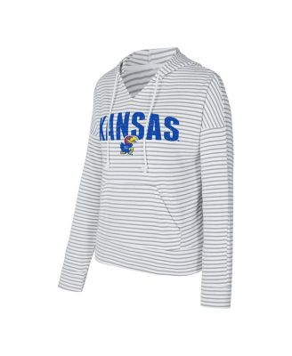 Men's White/Gray Kansas Jayhawks French Terry Striped V-Neck Pullover Hoodie
