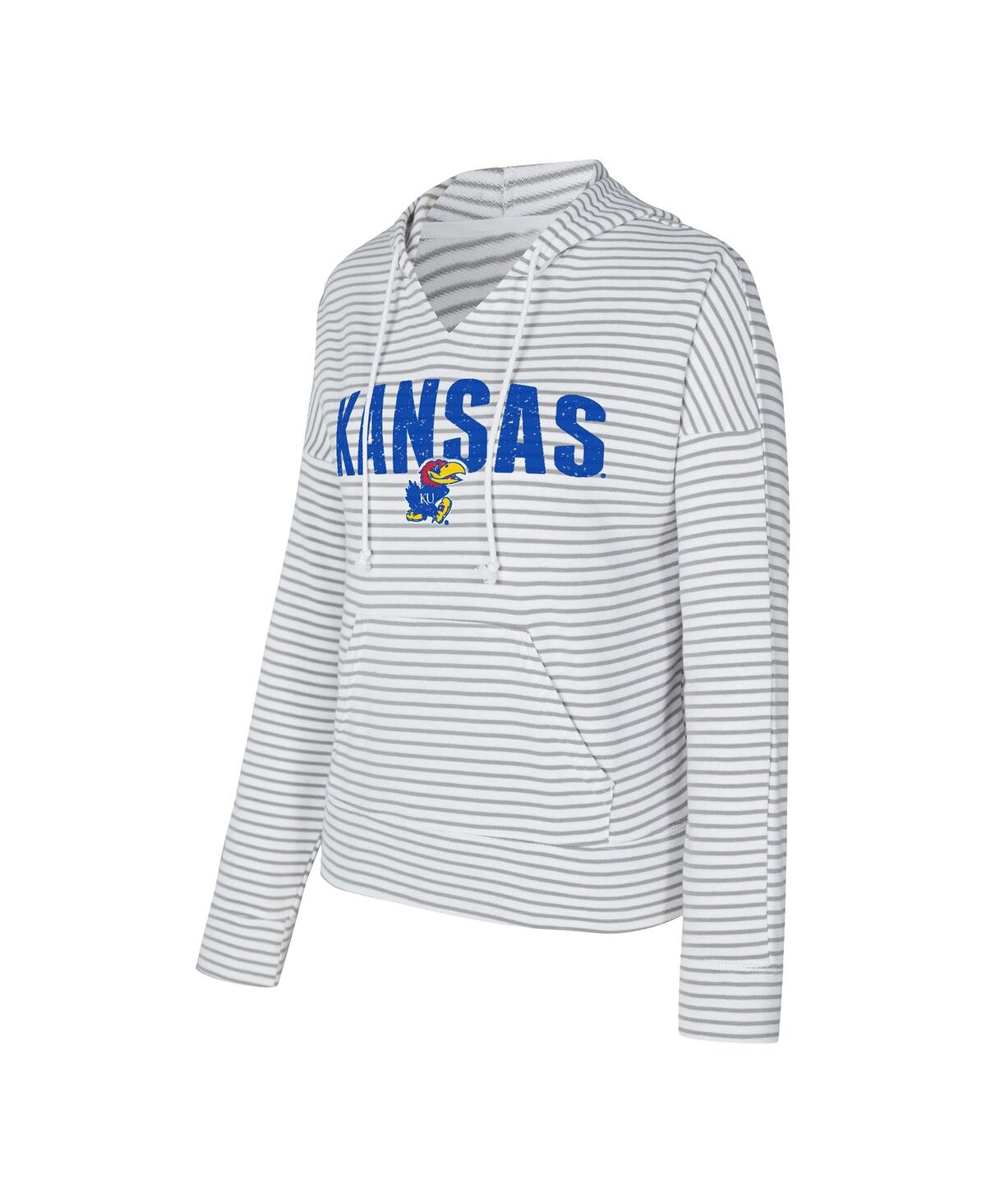 Concepts Sport Men's White/gray Kansas Jayhawks French Terry Striped V-neck Pullover Hoodie In Gray