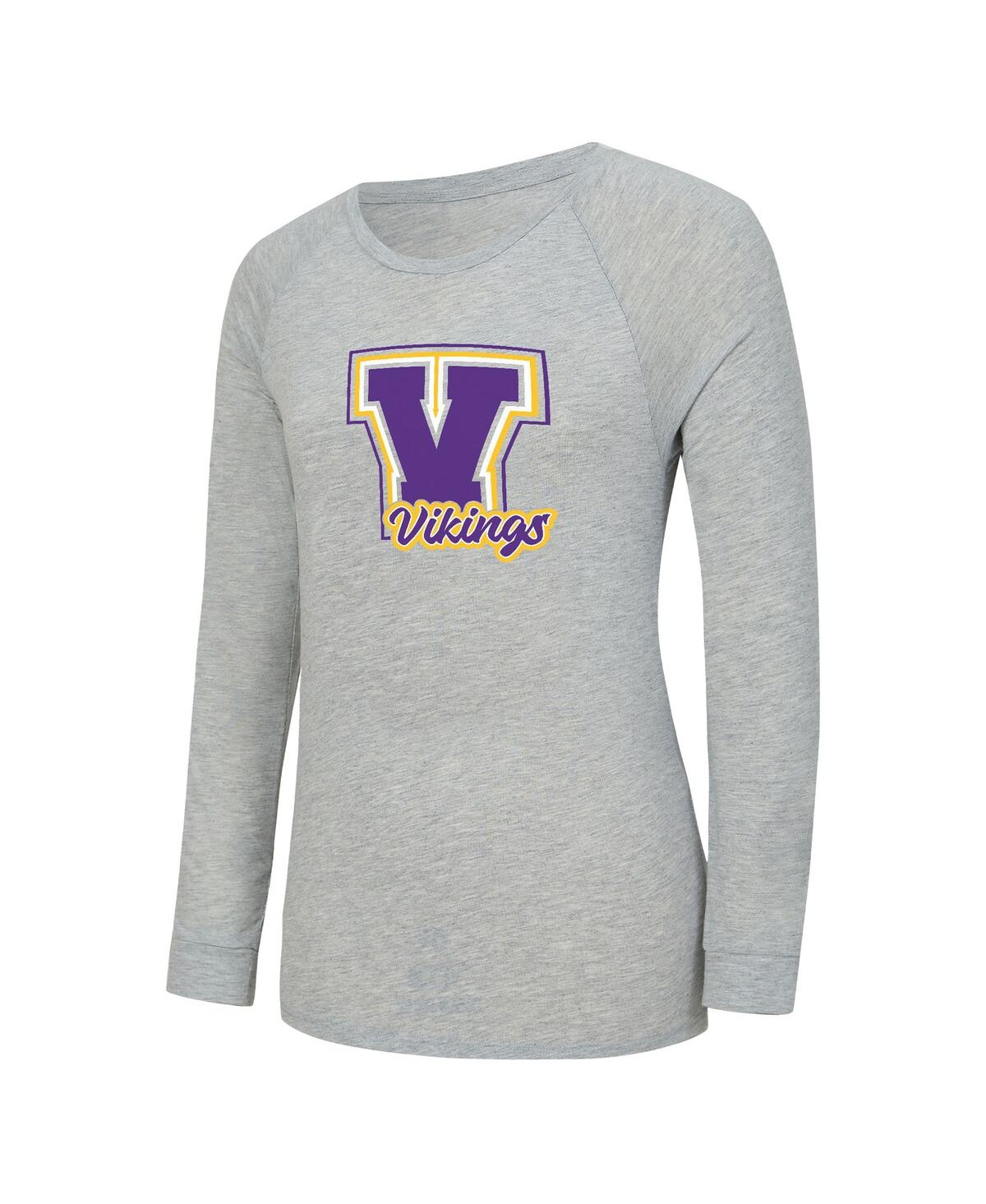 Concepts Sport Women's 2-piece Heather Gray/purple Minnesota Vikings Regulate Plaid Long-sleeve T-shirt And Shorts  In Gray
