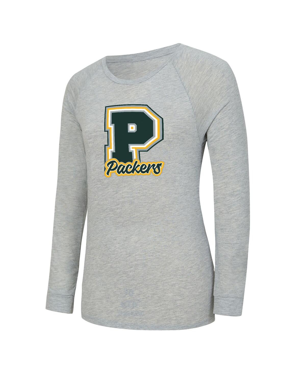 Concepts Sport Women's 2-piece Heather Gray/green Bay Packers Regulate Plaid Long-sleeve T-shirt And Shorts Sleep S In Gray