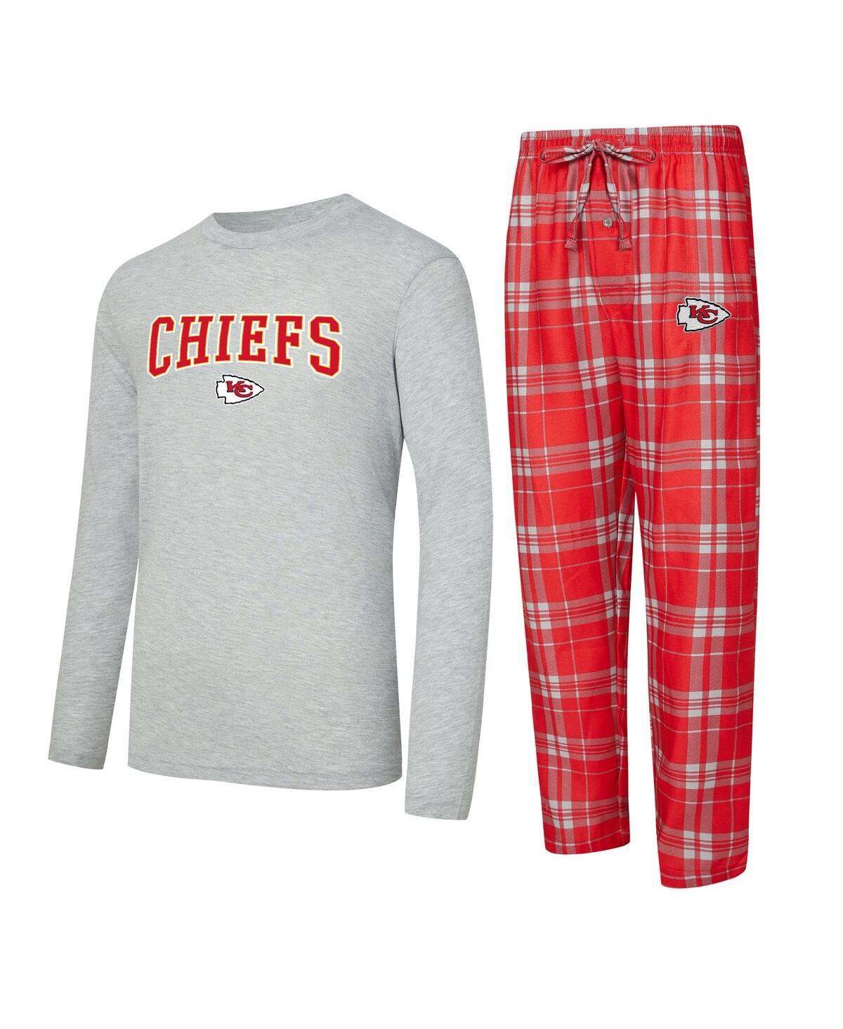 Concepts Sport Men's 2-piece Red/gray Kansas City Chiefs Regulate Long Sleeve T-shirt And Plaid Pant Set In Multi