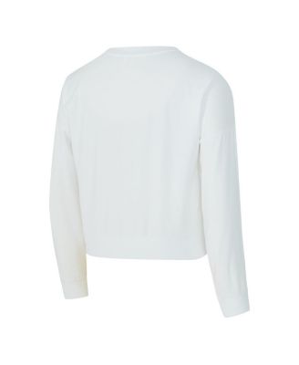 Women's White New York Knicks Laney Chenille Cropped Long Sleeve T-Shirt