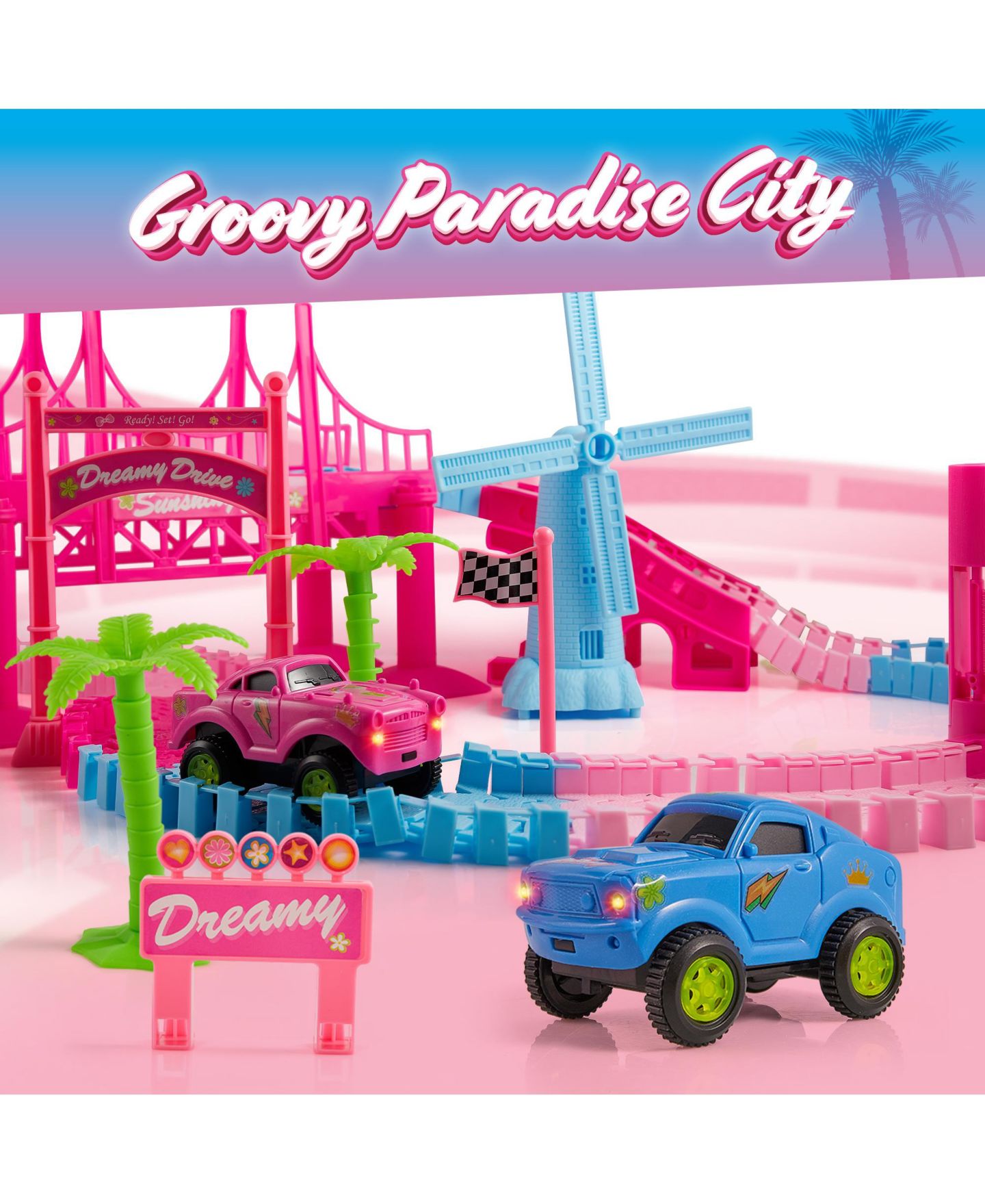 Детские конструкторы USA Toyz Pink Paradise 225-Piece Snap Tracks Set, Ages 3+ — фото 8