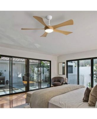 52-inch white modern style ceiling fan features 5 blades and is equipped with LED lights and a remote control