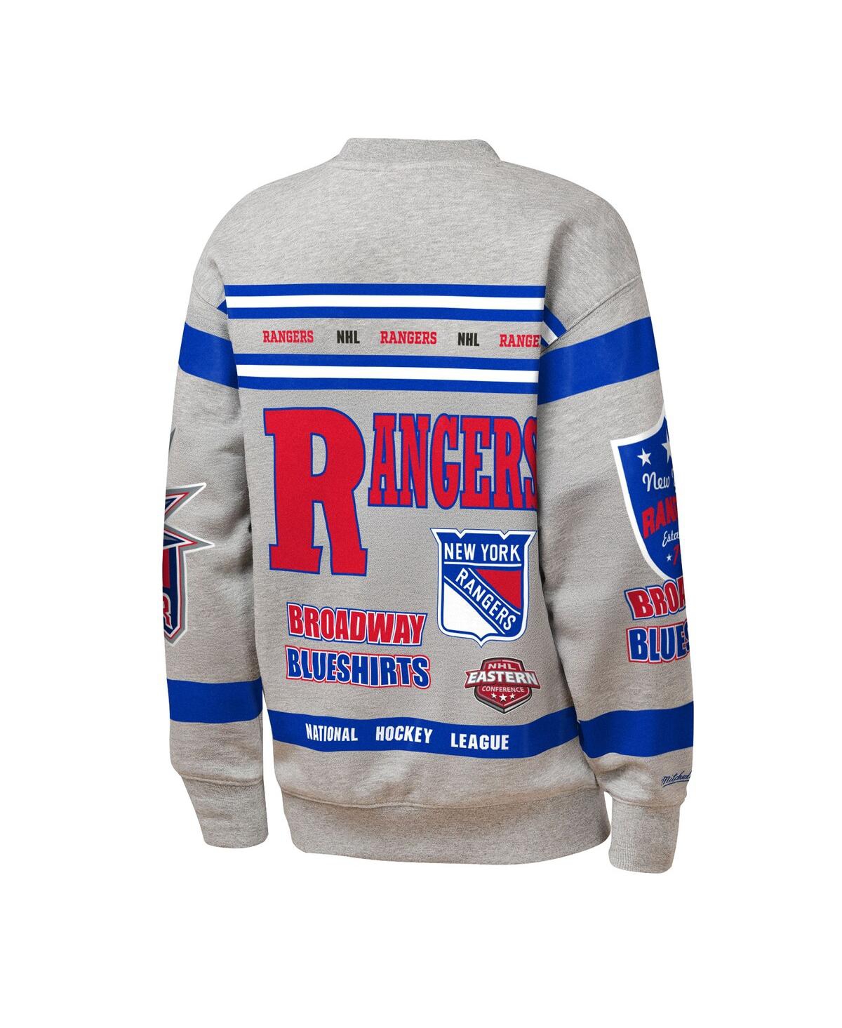 Mitchell & Ness Big Boys And Girls Heather Gray New York Rangers Allover Print Fleece Crewneck Sweatshirt In Multi