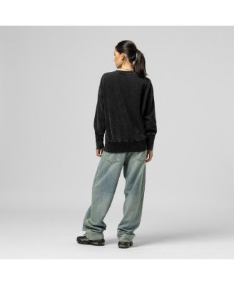 Women's Black New York Giants Delineate Mineral Wash Crewneck Sweatshirt