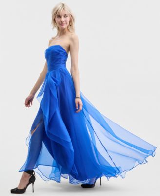 Juniors' Asymmetric Drape Strapless Ball Gown, Created for Macy's