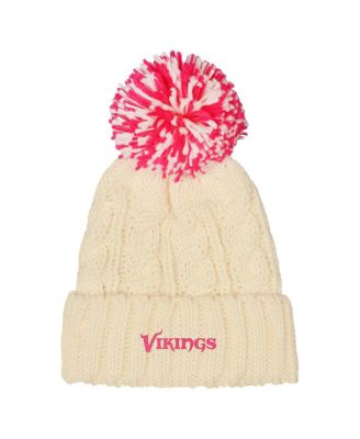 Girls White Minnesota Vikings Cable Cuffed with Pom Knit Hat