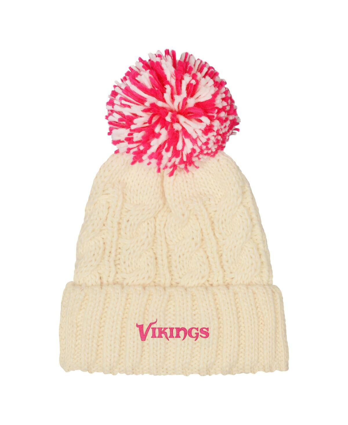 Outerstuff Girls White Minnesota Vikings Cable Cuffed with Pom Knit Hat