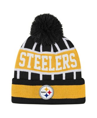 Outerstuff - Big Boys and Girls Black Pittsburgh Steelers Go Fast Cuffed Knit Hat with Pom