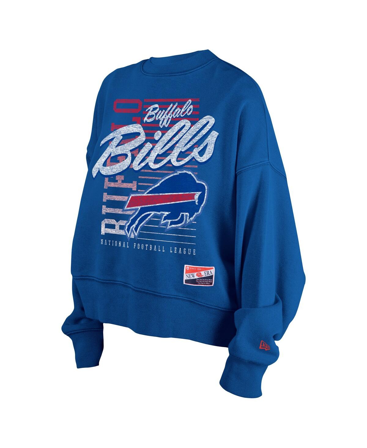 New Era Women's Royal Buffalo Bills Oversized Throwback Mineral Wash Crew Neck Sweatshirt In Blue