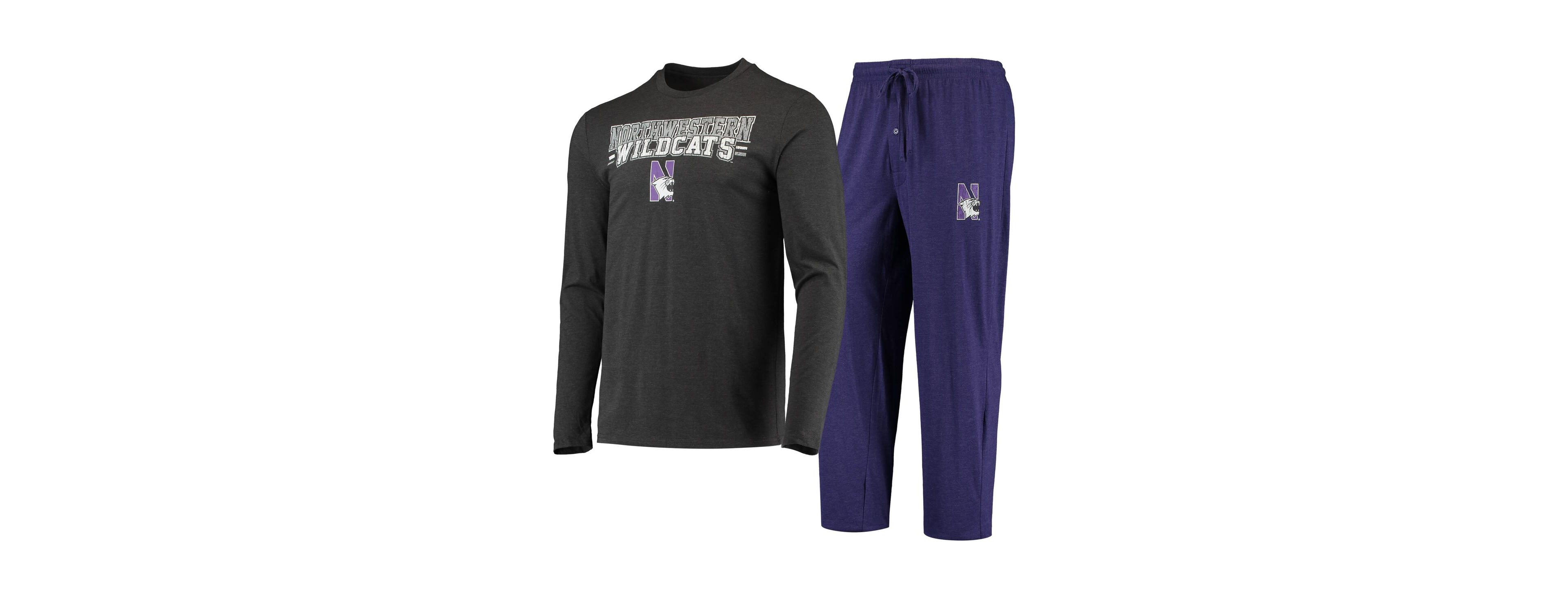 Concepts Sport Men's 2-Piece Purple/Heathered Charcoal Northwestern Wildcats Meter Long Sleeve Top and Pants Sleep Set