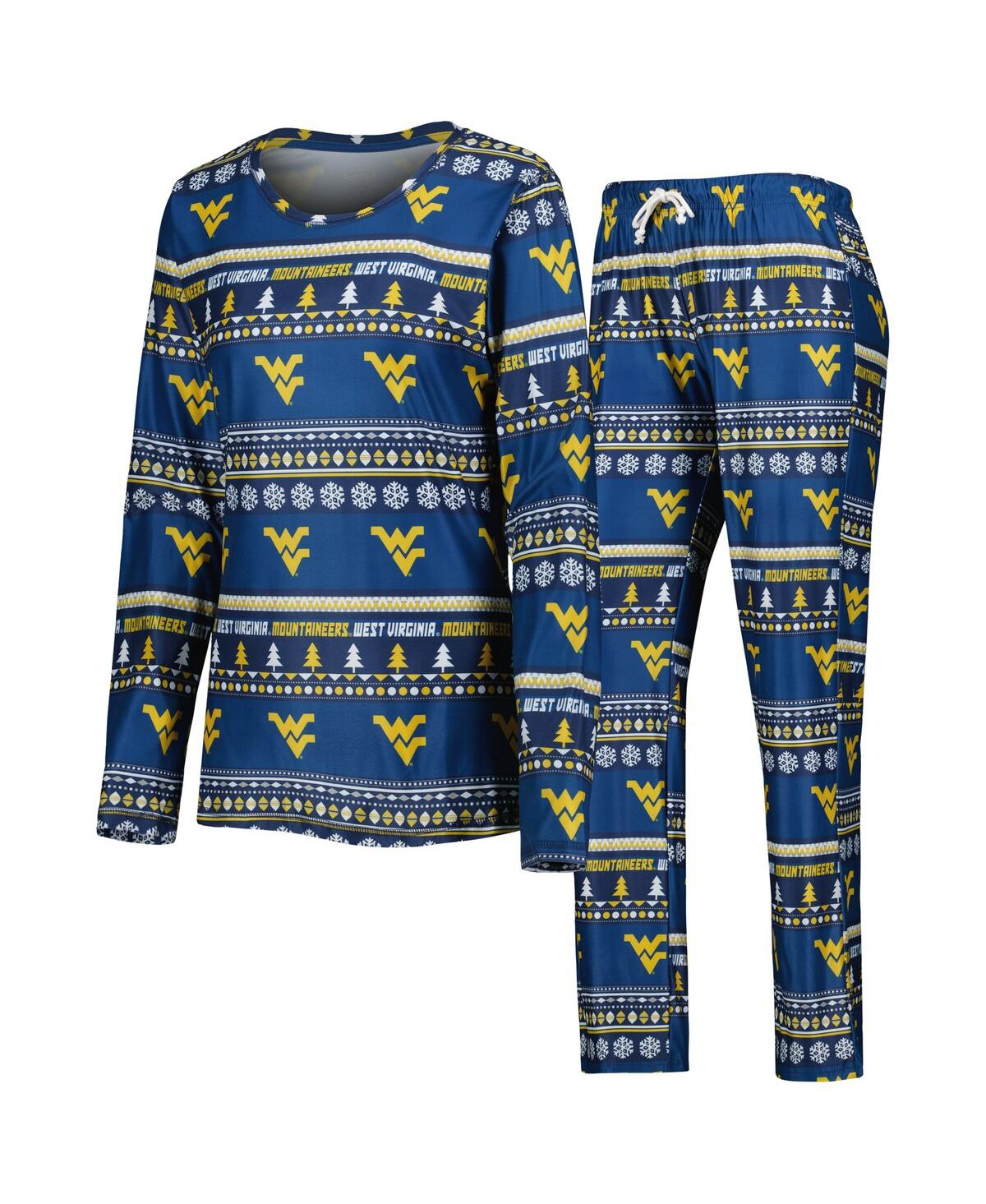 Concepts Sport Women's 2-piece Navy West Virginia Mountaineers Holiday Long Sleeve Top And Pants Sleep Set In Blue