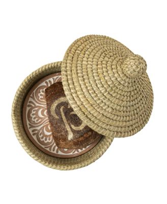Traditional Terracotta and Kaisa Grass Bread Warming Set with Lid