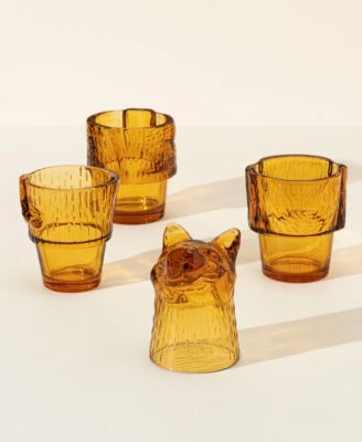 Amber Cat Stackable Glasses, 4-Pc. Set