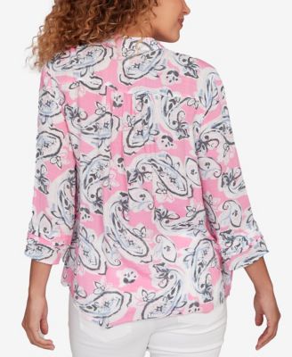 Petite Paisley Silky Gauze Button Front Top