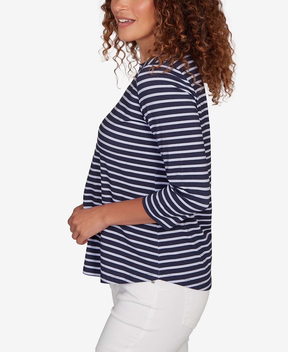 Ruby Rd. Petite Classic Marine Stripe Knit Top In Black