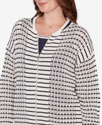 Petite Mesh Stitch Zip Sweater Jacket