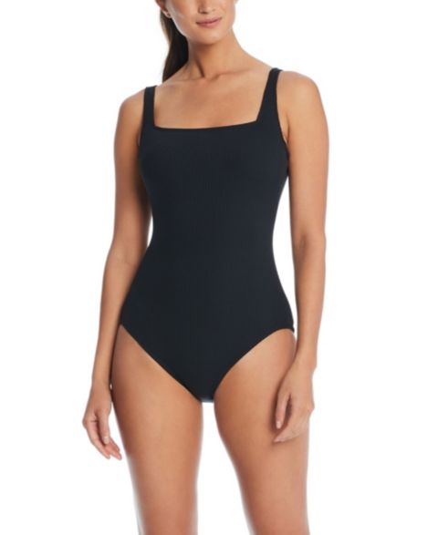 Женские купальники Bleu by Rod Beattie Women's Walk The Line Ribbed Square Neck One-Piece Swimsuit