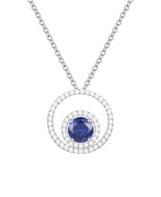 Lab-Grown Sapphire (1 ct. t.w.) & White Sapphire (1/3 ct. t.w.) Pendant Necklace in 14k Gold Over Sterling Silver (also in Ruby & Emerald)