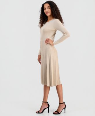 Women's Metallic Long-Sleeve Fit & Flare Dress