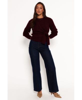 Women's Ettie Wrap Side Tie Knit Sweater - Burgundy