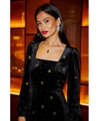 Women's Foil Print Velvet Midi Dress