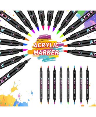 24 Colors Acrylic Paint Pens, Double Tips Markers for Rocks, Eggs, Wood, Rock, Canvas, Plastic, Glass and Ceramic