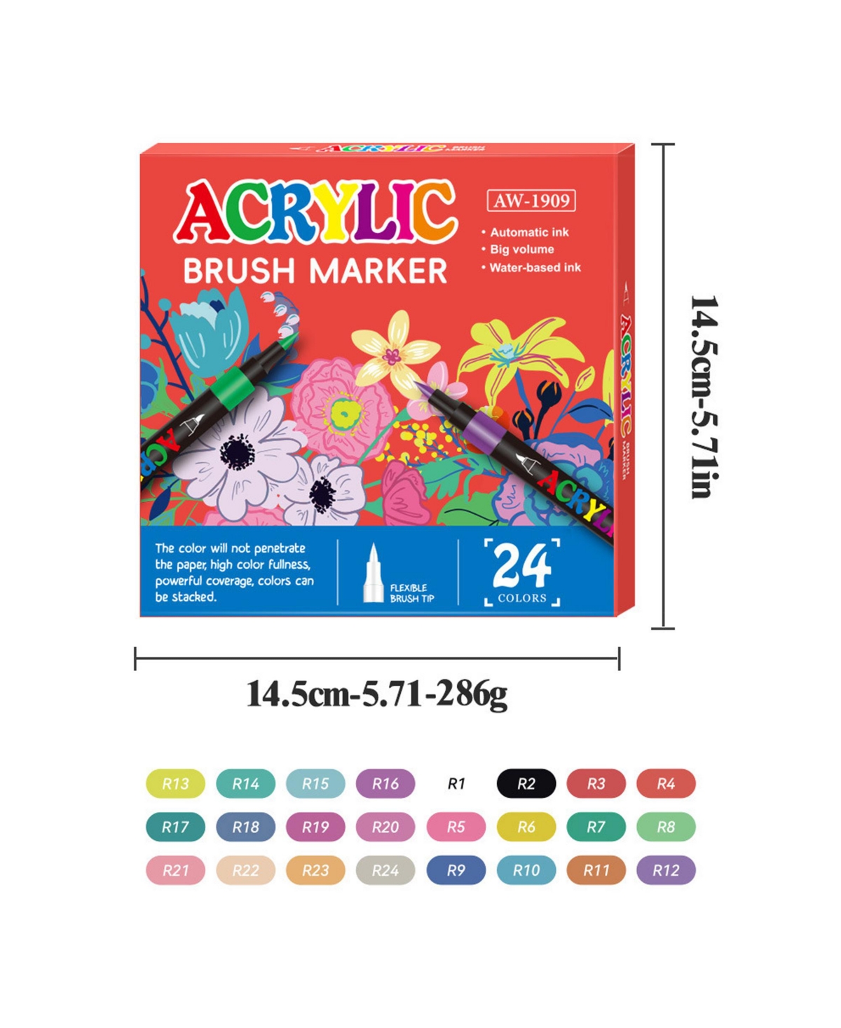 Htutwoo 24 Vivid Colors Acrylic Paint Markers, Professional-Grade Paint Pen for Rock Painting, Canvas, Glass, Plastic, Fabric and Eggs