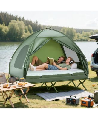 2 Person Foldable Camping Cot with Tent, Bedspread, Air Mattress