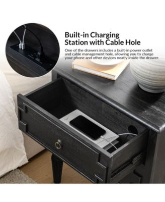 Timar 2- Drawer Solid Wood End Table with Built-In Outlets and USB