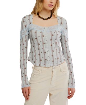 Women's Lets Party Cardi-Print Square Neck Top
