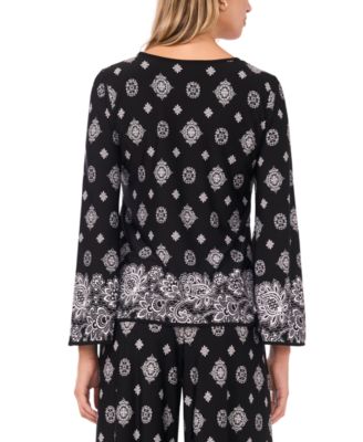 Women's Slit Bell-Sleeve Crewneck Top